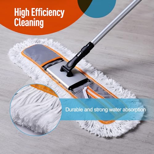 CLEANHOME 24" Commercial Dust Mop for Floor Cleaning, Heavy Duty Sweeper Broom with 2 Microfiber Mop Pads, Wet and Dry Duster Sweeper Broom for Marble, Laminate, Hardwood Floor Cleaning ,Grey - Image 3