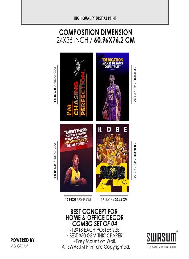 SWASUM Kobe Bryant Wall Posters and Inspirational, Motivational Quotes,(Soccer, Basketball, Sports Poster) for Office, Home and gym, Pack of 04 Paper Print (18 inch X 12 inch), Rolled - Image 3
