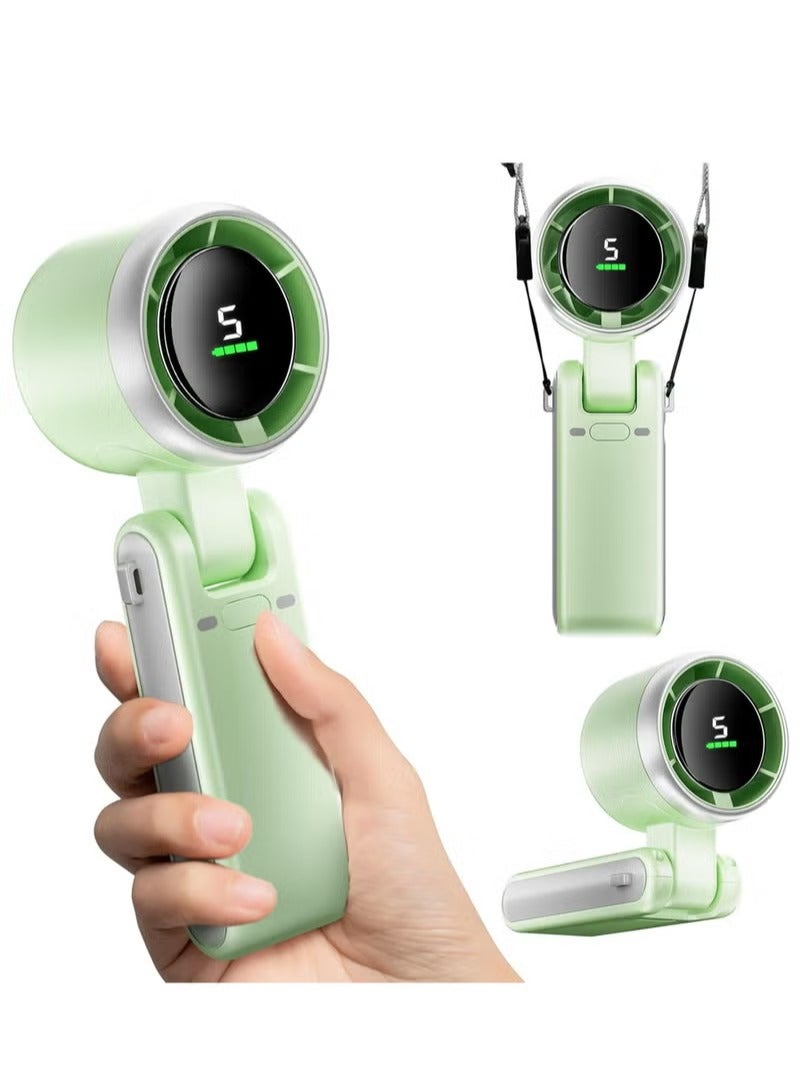 SClaw 3 IN 1 Mini Handheld Turbo Fan(12H Standby), Desk/Neck Portable Fan with 5 Super Powerful Wind Speed&Bladeless Motor, Rechargeable Personal Lash Pocket Fan for Travel Makeup Outdoor-Green - Image 1