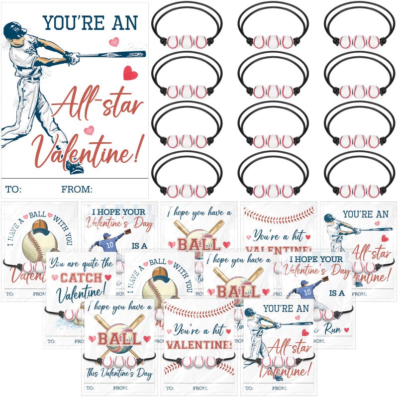 Equsion 36 Set Baseball Valentines Gift Cards and Bracelet for Kids Classroom Valentines Day Exchange Gift Adjustable Sports Bracelet for Boys Girls Party Favor Prizes Supplies - Image 3