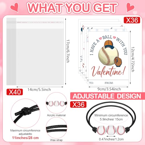 Equsion 36 Set Baseball Valentines Gift Cards and Bracelet for Kids Classroom Valentines Day Exchange Gift Adjustable Sports Bracelet for Boys Girls Party Favor Prizes Supplies - Image 5