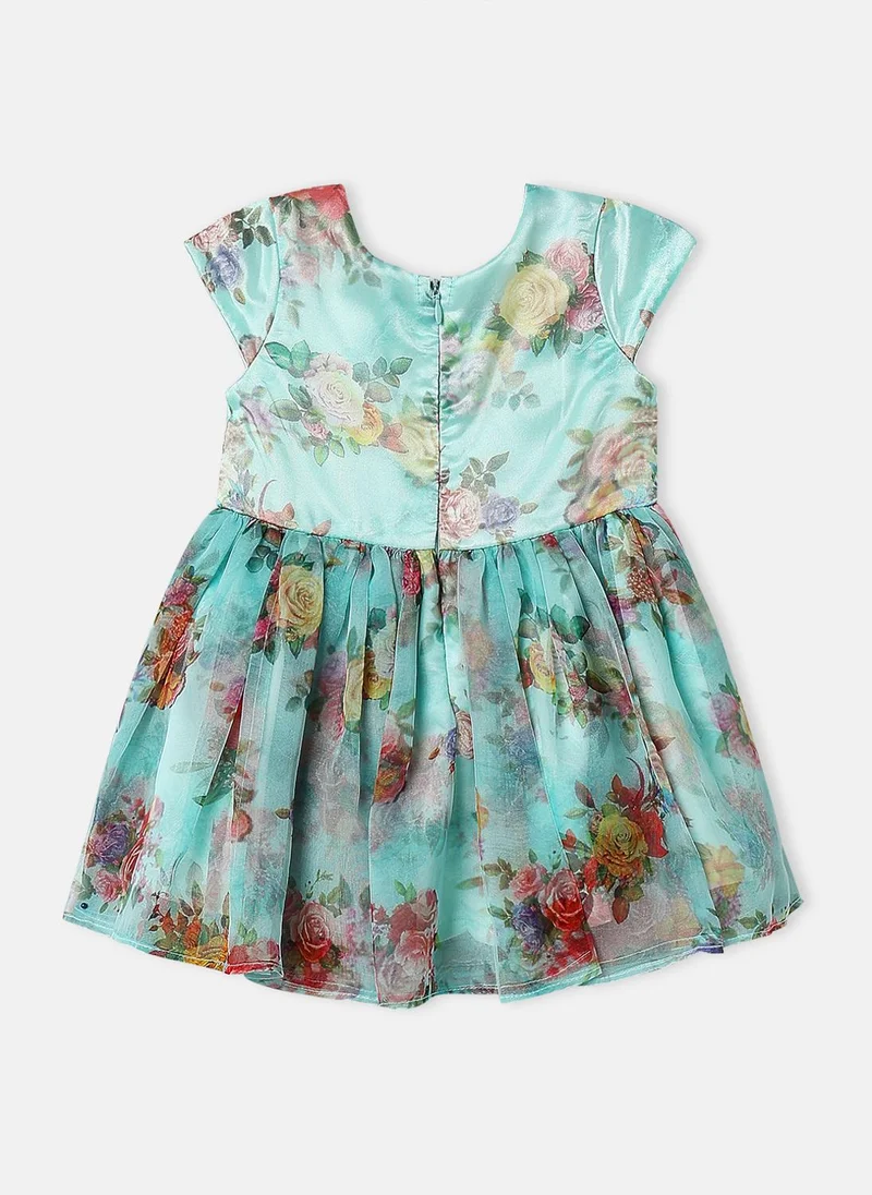 Nautinati Nautinati Girls' Organza Satin Floral Print Knee Length Party Dress