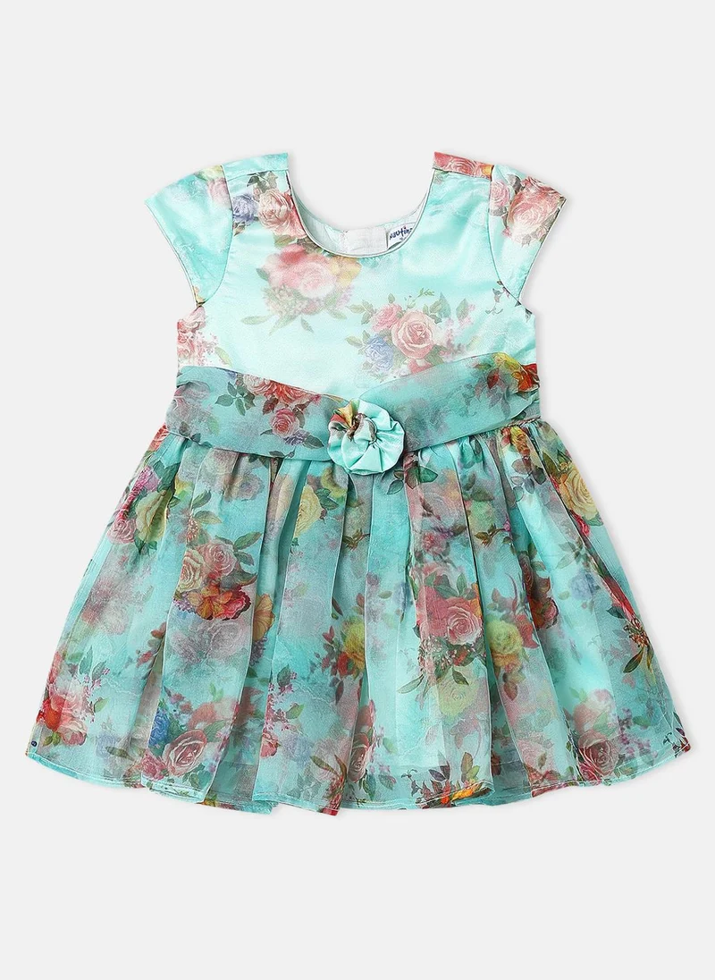 Nautinati Nautinati Girls' Organza Satin Floral Print Knee Length Party Dress