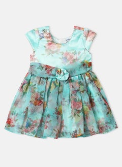 Nautinati Nautinati Girls' Organza Satin Floral Print Knee Length Party Dress  - Image 1