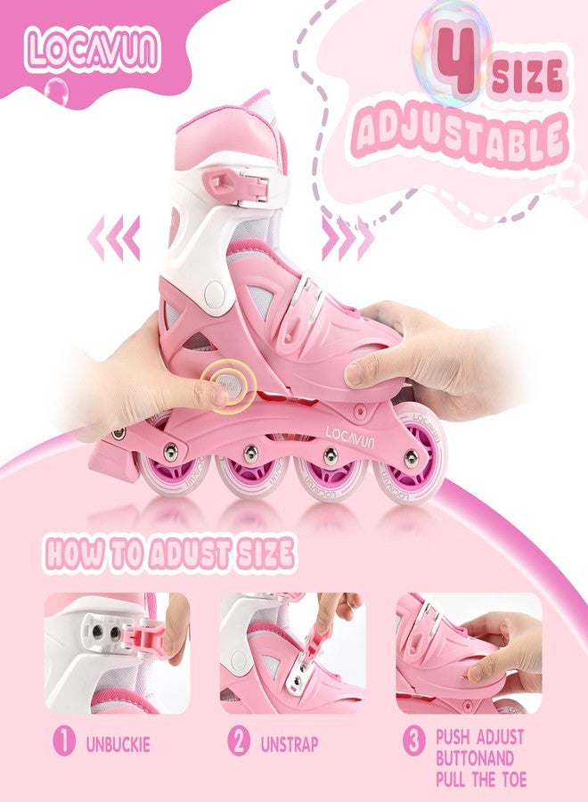 LOCAVUN Inline Skates for Girls and Kids, Roller Skates Blades with 4 Size Adjustable Light up Wheels for Kids Girls Beginner Ages 4-8 5-8 6-12 8-12 Indoor Outdoor(Pink, Small - (US 9C-12C)) - Image 3