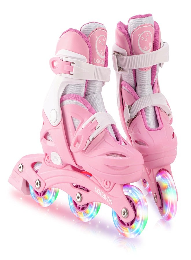 LOCAVUN Inline Skates for Girls and Kids, Roller Skates Blades with 4 Size Adjustable Light up Wheels for Kids Girls Beginner Ages 4-8 5-8 6-12 8-12 Indoor Outdoor(Pink, Small - (US 9C-12C)) - Image 1