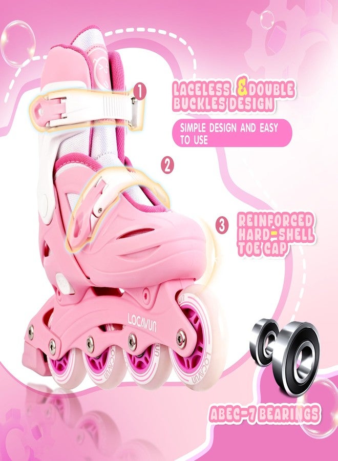 LOCAVUN Inline Skates for Girls and Kids, Roller Skates Blades with 4 Size Adjustable Light up Wheels for Kids Girls Beginner Ages 4-8 5-8 6-12 8-12 Indoor Outdoor(Pink, Small - (US 9C-12C)) - Image 2