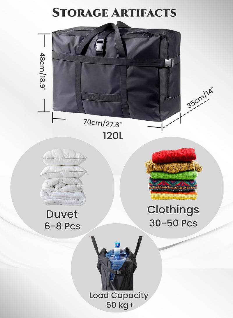 حقيبة تخزين أقمشة أكسفورد شديدة التحمل سعة 120 لترا ، مقاومة للماء ، حقيبة تخزين ، حقائب نقل ،كيس سفر، سميكة للغاية مع مقابض قوية ، سعة كبيرة 50 كجم للسفر ، نقل المنزل وتخزين الملابس ، الأمتعة المسجلة - Image 3