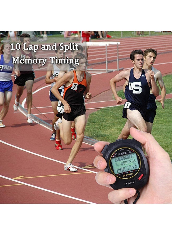 PULIVIA Sports Stopwatch Timer 10 Lap Split Memory Digital Stopwatch, Countdown Timer Pace Mode 12/24 Hour Clock Calendar with Alarm, 3 Rows Display Large Screen Water Resistant Battery Included