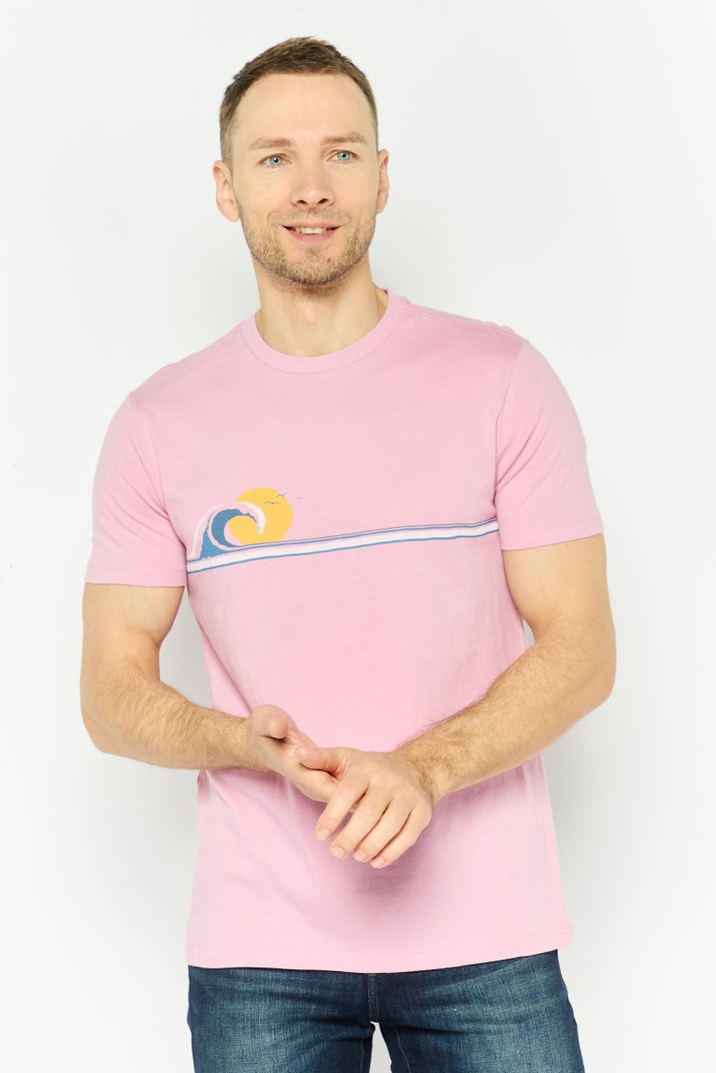 GAP Men Crew Neck Short Sleeve Graphic Print T Shirt, Light Pink Combo - Image 1