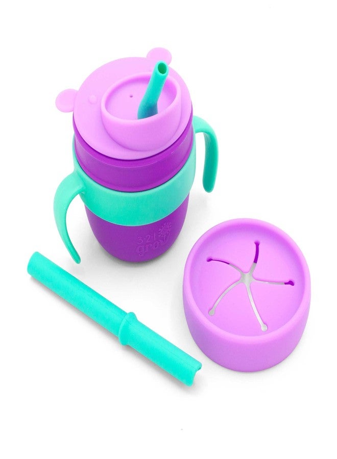 321 Grow Easy Learn Drink and Snack Set – Baby + Toddler Silicone Learning Cup & Snack Set, Training Cup for Straw and Open Cup Independence – Dishwasher Safe (Grape) - Image 1