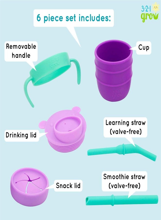 321 Grow Easy Learn Drink and Snack Set – Baby + Toddler Silicone Learning Cup & Snack Set, Training Cup for Straw and Open Cup Independence – Dishwasher Safe (Grape) - Image 2