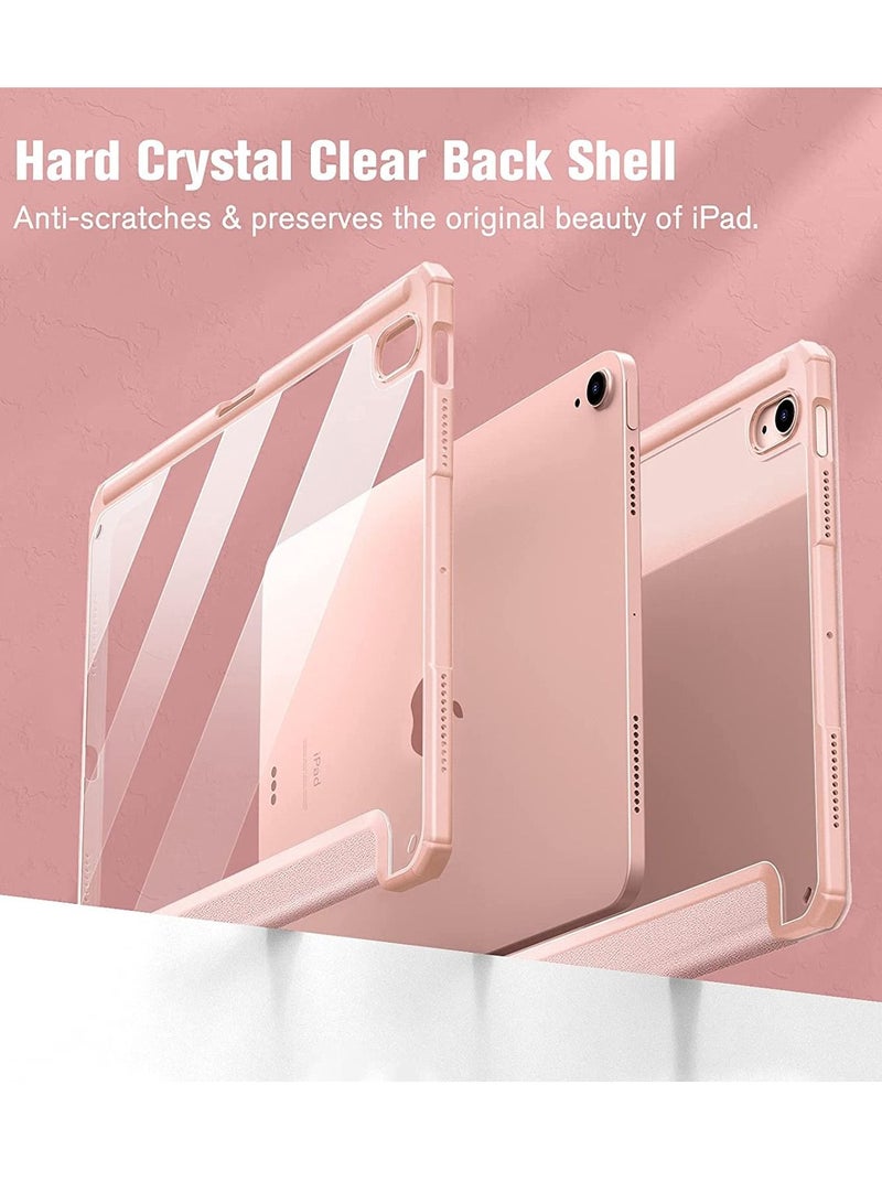 glassology iPad 10th Gen Case with Pencil Holder 2022,10.9 Inch Case, Clear Transparent Back Shell, Trifold Protective Cases, Shockproof Cover with Screen Protector (Pink) - Image 4