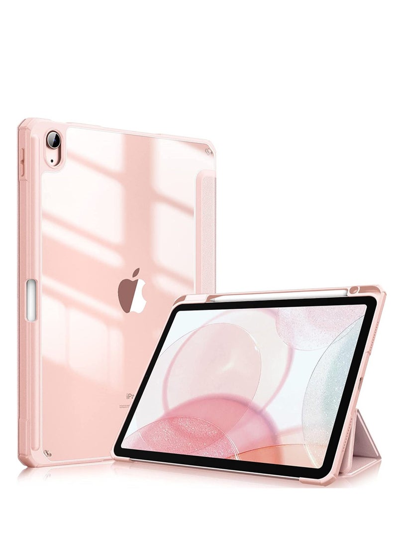 glassology iPad 10th Gen Case with Pencil Holder 2022,10.9 Inch Case, Clear Transparent Back Shell, Trifold Protective Cases, Shockproof Cover with Screen Protector (Pink) - Image 1