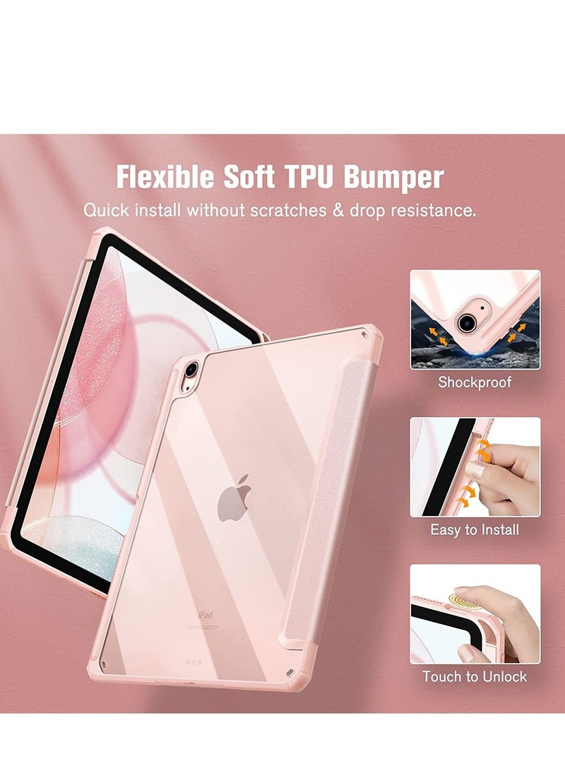 glassology iPad 10th Gen Case with Pencil Holder 2022,10.9 Inch Case, Clear Transparent Back Shell, Trifold Protective Cases, Shockproof Cover with Screen Protector (Pink) - Image 3