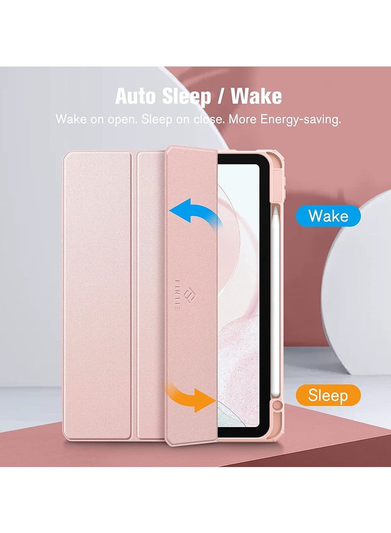 glassology iPad 10th Gen Case with Pencil Holder 2022,10.9 Inch Case, Clear Transparent Back Shell, Trifold Protective Cases, Shockproof Cover with Screen Protector (Pink) - Image 2