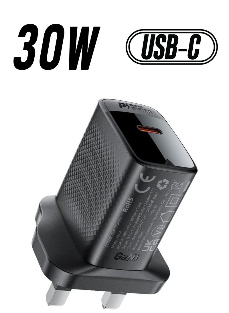 أسيفاست شاحن حائط سريع الشحن A103 PD30W GaN (1xUSB-C) المملكة المتحدة - Image 1