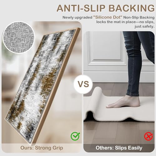 Tritard Upgrade Non Slip Kitchen Rugs Sets of 3 Washable Kitchen Mats for Floor Abstract Kitchen Runner Rug Soft Floor Mat Set Kitchen Carpet Rugs for Hallway Laundry Entryway Office Grey Brown - Image 3