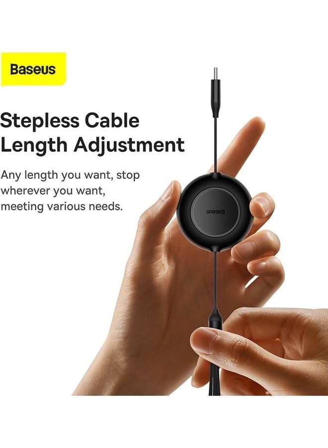 بيسوس شاحن هاتف قابل للسحب 3 في 1 USB C إلى USB C بقوة 100 وات، سلك شحن متعدد مع نوع C/Micro USB/iP لهاتف iPhone 15 Pro/iPhone 15 Pro Max وiPad Pro وMacBook Pro وSamsung S23 S22 S21 1.1M أسود - Image 5