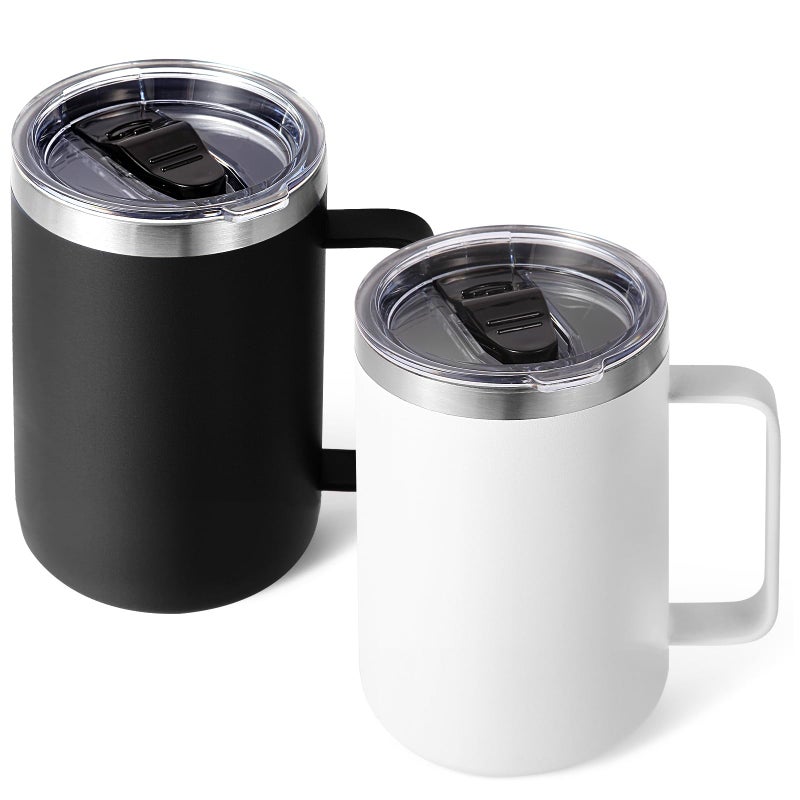 Volhoply 16oz Insulated Coffee Mug with Lid and Straw, Stainless Steel Travel Mugs with Handle, Double Wall Vacuum Leak Proof Coffee Tumbler Cup (Assorted,2) - Image 1