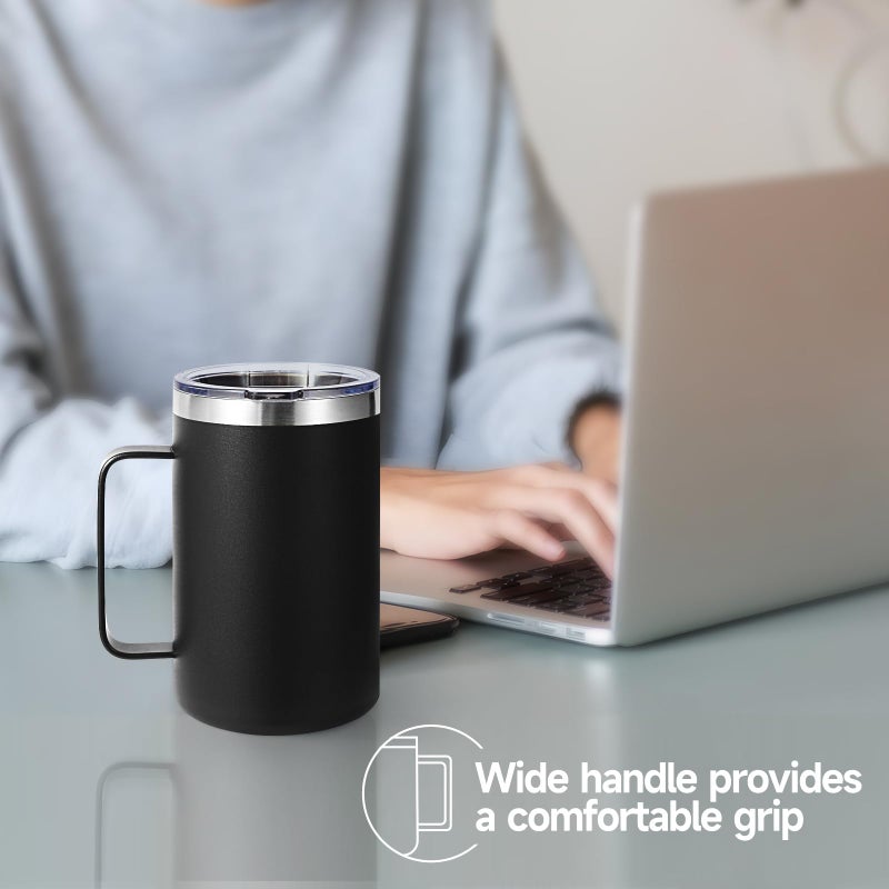 Volhoply 16oz Insulated Coffee Mug with Lid and Straw, Stainless Steel Travel Mugs with Handle, Double Wall Vacuum Leak Proof Coffee Tumbler Cup (Assorted,2) - Image 2