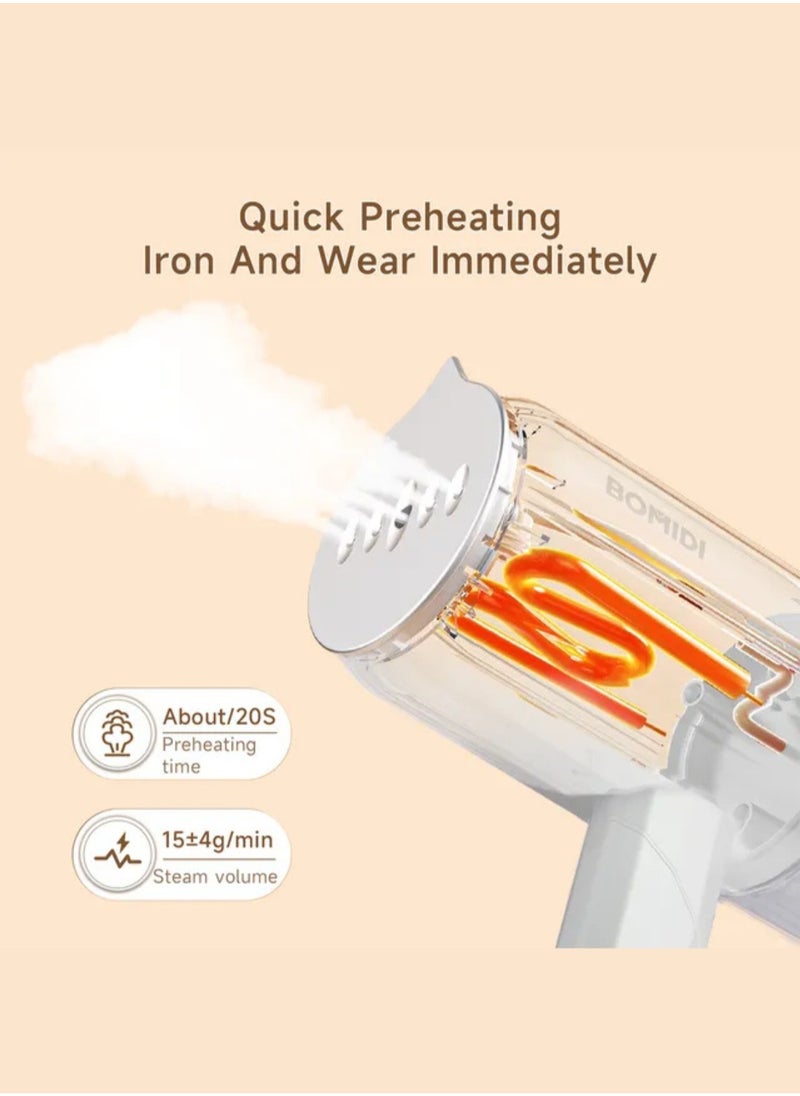 BOMIDI Handheld Steaming Iron – 1200W Powerful Steam, 140 ml Detachable Water Tank, Vertical & Horizontal Steaming, Compact & Portable – White  - Image 4