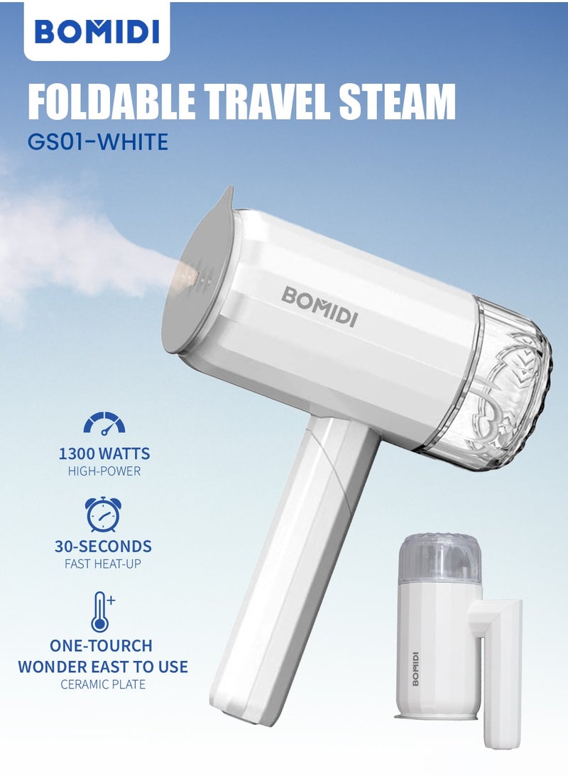 BOMIDI Handheld Steaming Iron – 1200W Powerful Steam, 140 ml Detachable Water Tank, Vertical & Horizontal Steaming, Compact & Portable – White  - Image 1