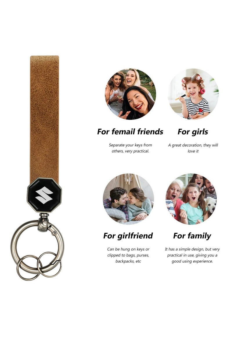 Suzuki Suzuki Leather Keychain 12.5cm x 1.5cm with 360° Rotating Metal Ring, Double Screw Fixing, Durable Brown Leather Strap, Portable Spring Ring, Key Holder for Car, House Keys, and Accessories, Stylish Key Organizer with Suzuki Logo  - Image 5