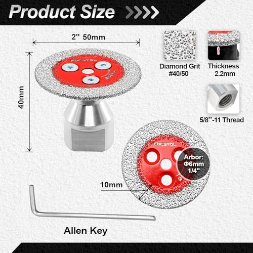 FOCSTOL Mini Diamond Engraving Saw Blade - FOCSTOL 5pcs 2 Inch(50mm) Cutting Disc with 1pc 5/8''-11 Thread Flange for Marble Granite Artificial Stone Porcelain Tile Ceramic - Image 2