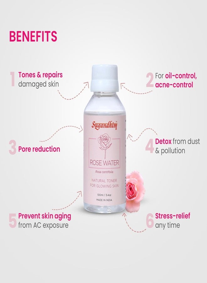 Sugandhim Rose Water Refill 100ml, Natural Distilled Hydrating Face & Skin Toner for Oil Control & Cleansing, Gulab Jal Mist, Astringent Makeup Remover for Tightening Pores, Balances pH all Skin Types - Image 2