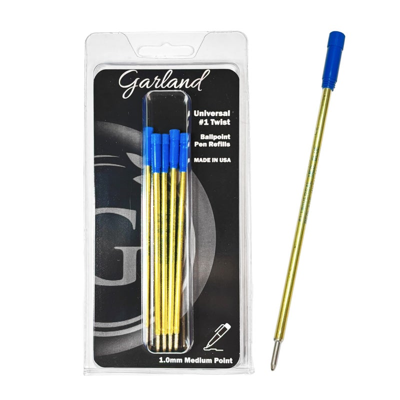 Garland Universal #1 Cross Compatible Ballpoint Pen Refill, USA Made, Archival Ink, 1.0mm Medium Point, Smooth Writing, 5 Pack (Blue) - Image 1