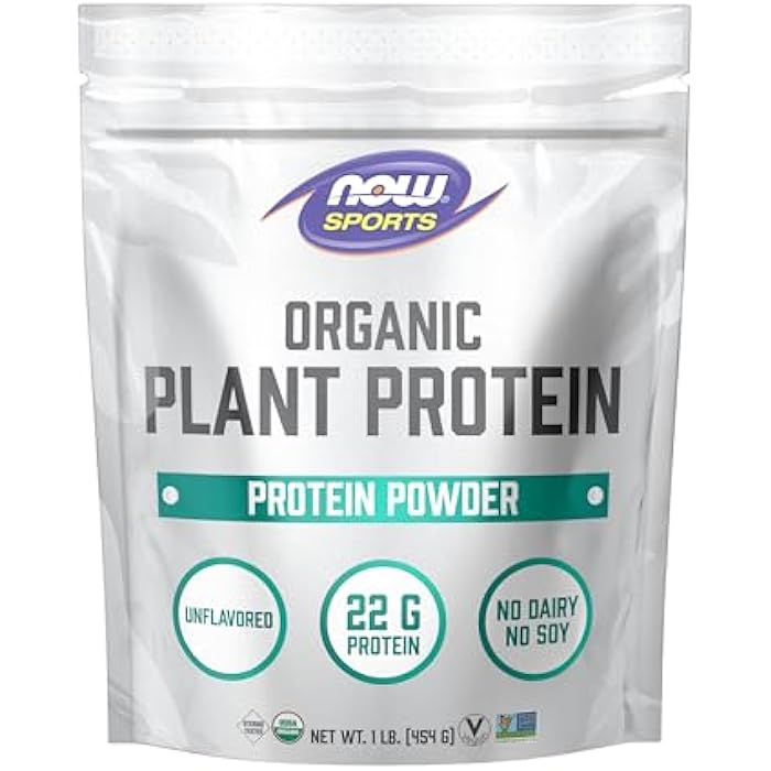 Now Sports Organic Plant Protein, Unflavored, Vegan Powder, 1 lb. - Image 1