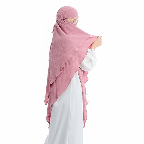 khalat Dubai Womens Instant Long Pink 2 Layers Soft Breathable Hijab - Image 1