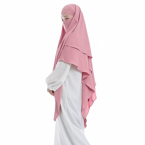 khalat Dubai Womens Instant Long Pink 2 Layers Soft Breathable Hijab - Image 2