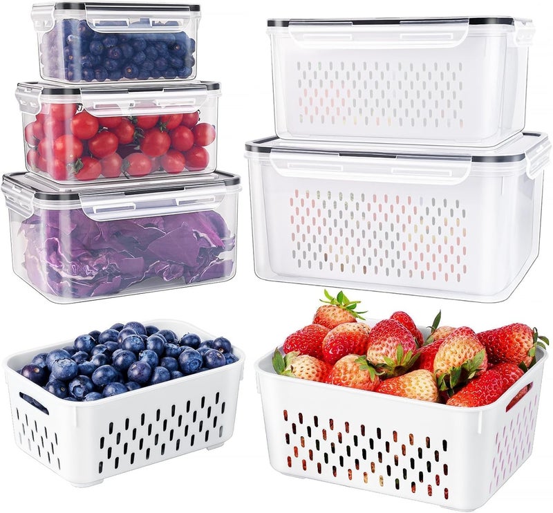 Freshmage 5 PCS Fruit storage Containers for Fridge with Removable Colander and Chopper Set, Leakproof Food Storage Containers with lids, Dishwasher & Microwave Safe Produce Containers to Keep Fruits Fresh ï»¿ - Image 1