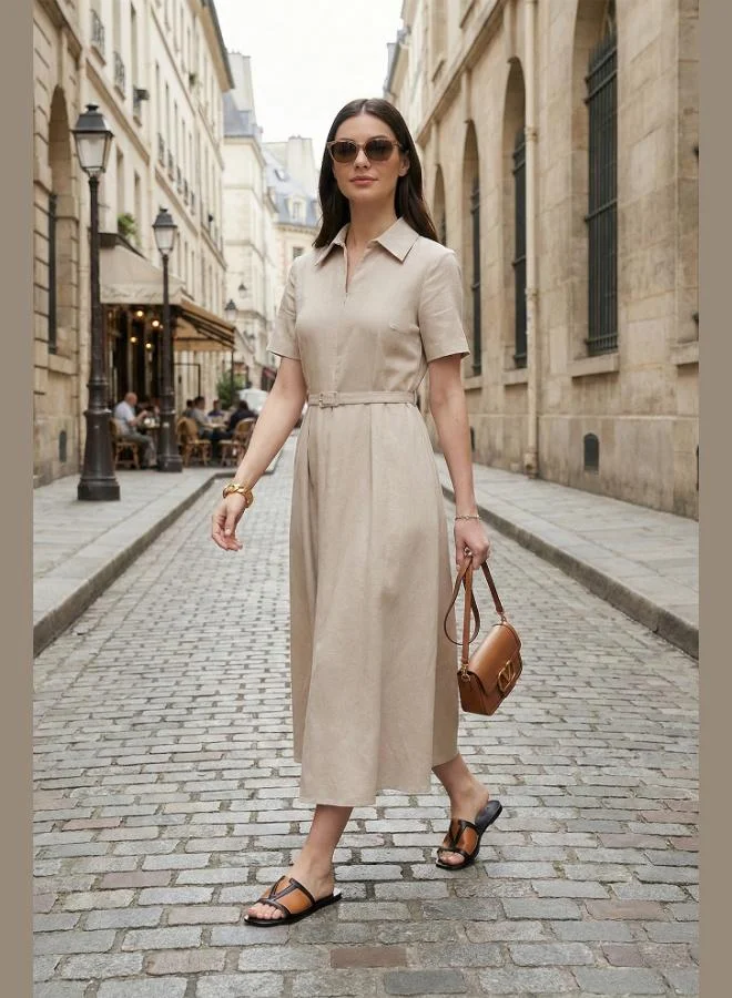 Lela Lela Regular Fit Classic Neckline Slit Midi Dress Women's Dress 6922341