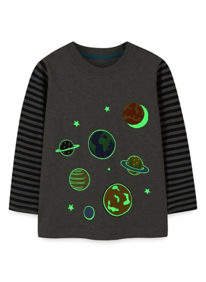 يونيكي Grey Graphic Printed Round Neck T-shirt