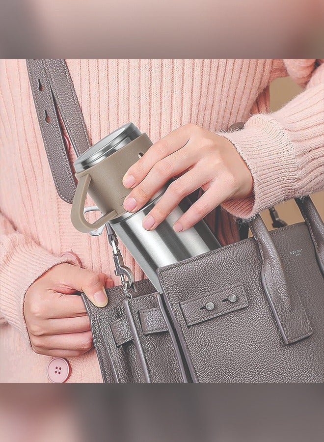 YANEK 500ml Stainless Steel Vacuum Thermos flask with Silicone Handle and Insulated Water bottle with 2 stainless steel cups set for Hot and Cold Outdoor travel | Gift box (1 PACK, BEIGE) - Image 5