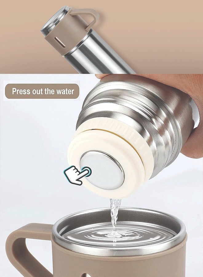 YANEK 500ml Stainless Steel Vacuum Thermos flask with Silicone Handle and Insulated Water bottle with 2 stainless steel cups set for Hot and Cold Outdoor travel | Gift box (1 PACK, BEIGE) - Image 4