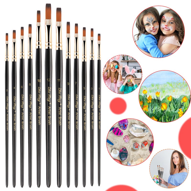 Prasacco 12 Pcs Filbert Paint Brushes Soft Artist Brushes Flat Nylon Bristles Painting Brushes with Wood Handle Paint Brush Set for Acrylic Oil Watercolor Gouache Painting - Image 5