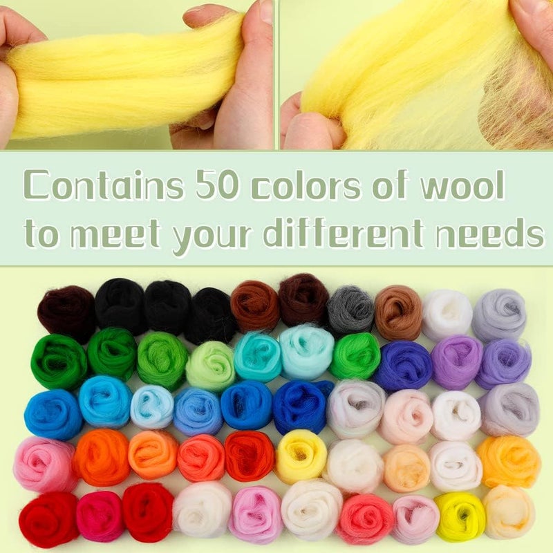 JUPEAN 228 Pcs Needle Felting Kit Wool Felting Tools for Beginner 50 Colors Wool Roving Starter Felting Kit with Felting Needles Foam Mat Needle Felting Supplies Storage Bag for DIY Craft Making - Image 5