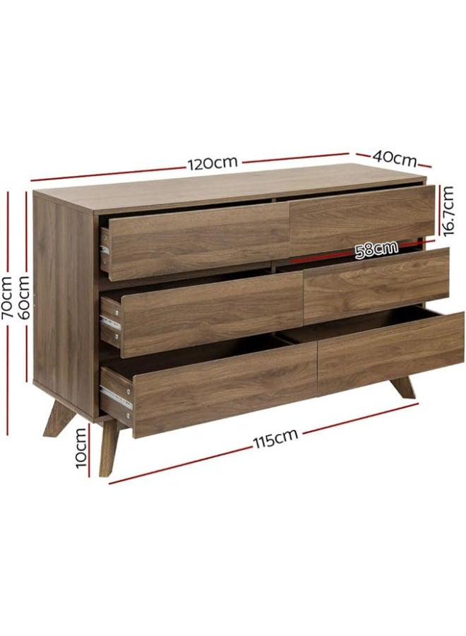 Generic Artiss 6-Drawer Oak Tallboy Chest of Drawers – Spacious Storage Cabinet for Bedroom & Living Room in Rich Walnut Finish  - Image 2