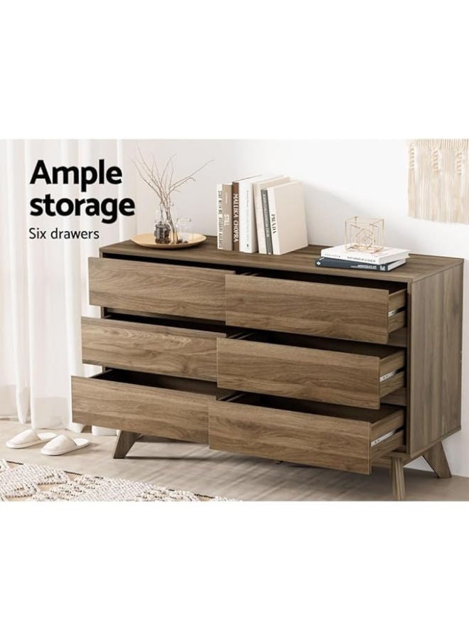 Generic Artiss 6-Drawer Oak Tallboy Chest of Drawers – Spacious Storage Cabinet for Bedroom & Living Room in Rich Walnut Finish  - Image 4