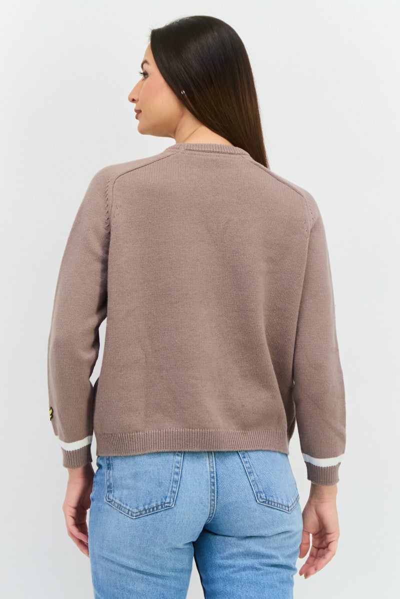 Lyle & Scott Women Crew Neck Brand Logo Sweater, Taupe - Image 3