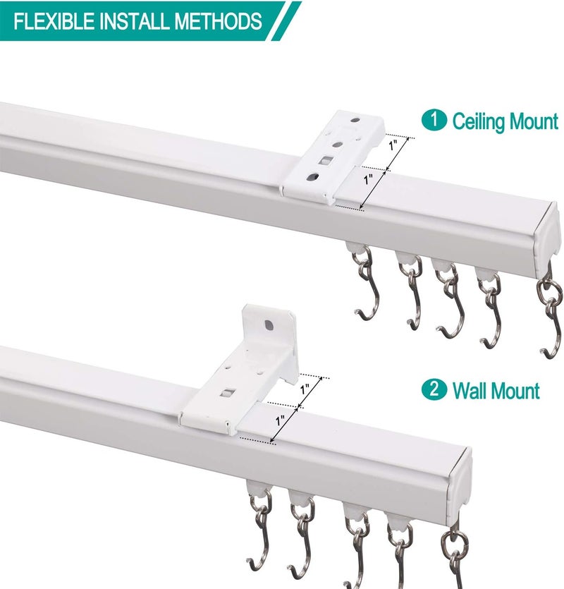 ChadMade Aluminum Ceiling Curtain Track Set with Hooks, 9ft - 12ft Adjustable Length Ceiling/Wall Mount Curtain Rail System For Grommet/Pleated Drape, RV Ceiling Track, White - Image 3