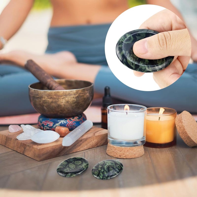 yuntop 2PCS Thumb Worry Stone Natural Chakra Crystals Healing Stones Energy Stone for Anxiety Stress Calm Stripe Meditation Kambaba Jasper - Image 2
