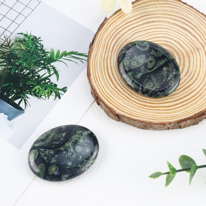 yuntop 2PCS Thumb Worry Stone Natural Chakra Crystals Healing Stones Energy Stone for Anxiety Stress Calm Stripe Meditation Kambaba Jasper - Image 3