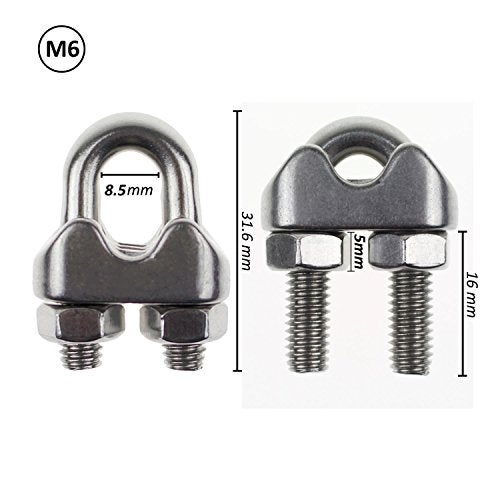 DYWISHKEY Pack of 10, 1/4 Inch M6 Stainless Steel Wire Rope Cable Clip Clamp - Image 2