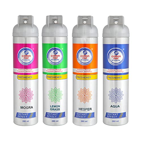 Cotton Mist Air Freshener Spray Forest Fresh | Premium Hesper Air Freshener Spray for Home and Office Odor Removal | Long Lasting Spray |Mogra, Lemongrass, Hesper, Aqua (Pack of 4 x 280gm each) - Image 1