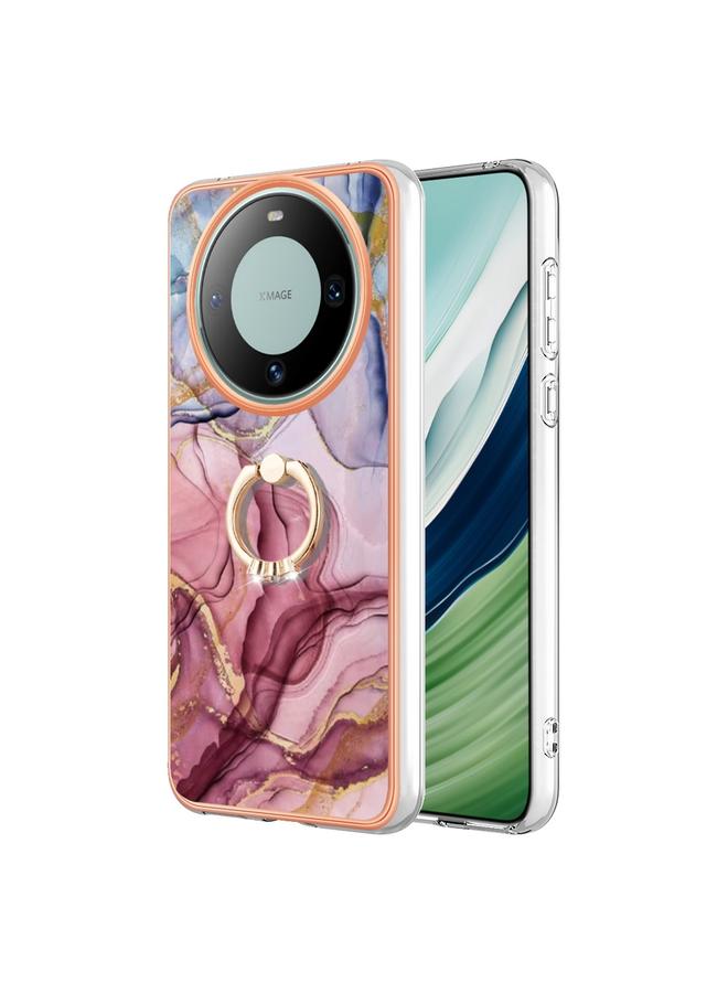 زبون جراب لهاتف Huawei Mate 60 Pro، جراب هاتف IMD مزدوج الجوانب مطلي بالرخام مع حلقة - Image 1